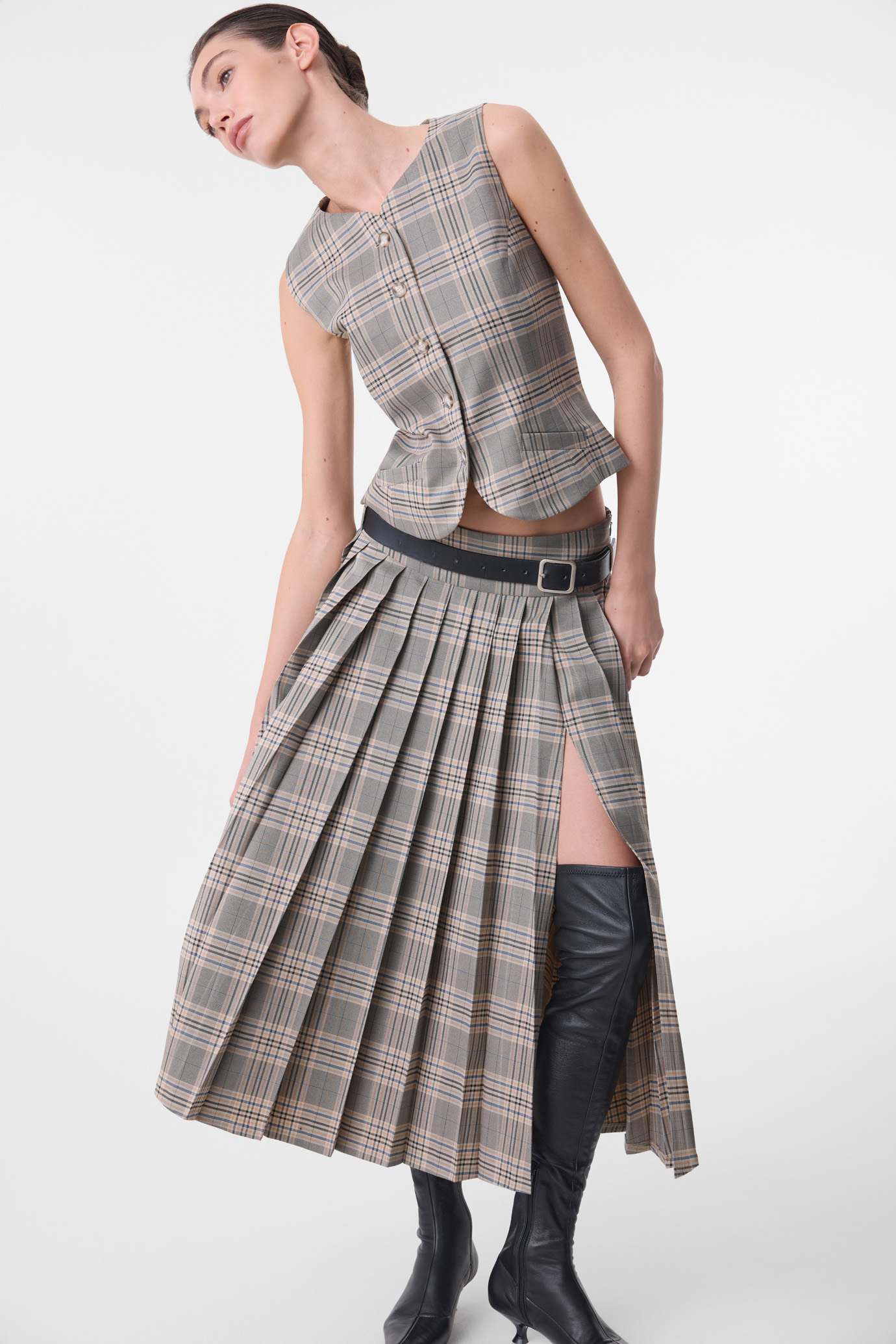 Плиссированая юбка BIG BEN Бежевый в клетку